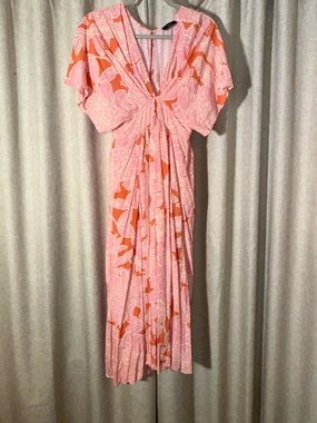 Vici Pink & Orange Floral Twist-Front Maxi Dress